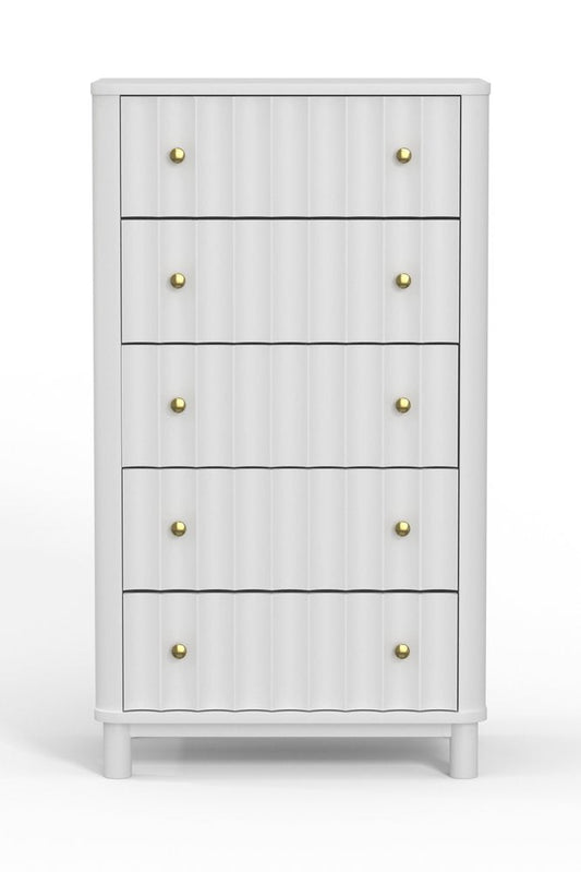 28" White Solid Wood Five Drawer Dresser