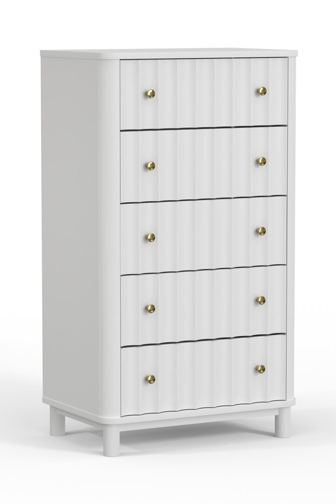 28" White Ribbed Texture Solid Wood Five Drawer Dresser — view 2