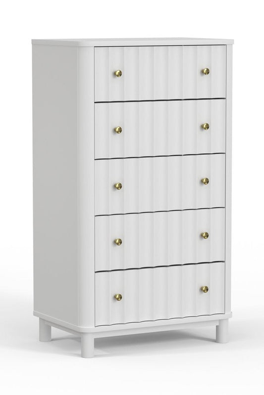 28" White Solid Wood Five Drawer Dresser