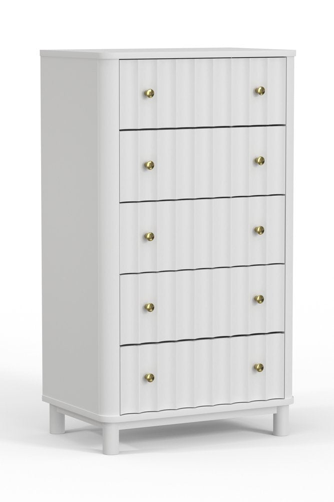 28" White Solid Wood Five Drawer Dresser HomeRoots
