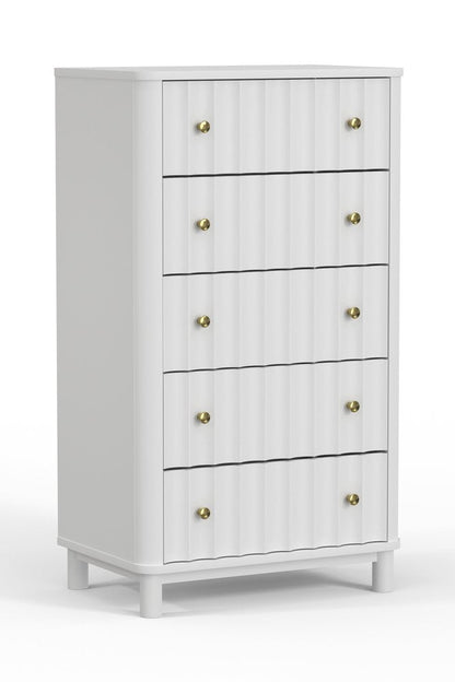 28" White Solid Wood Five Drawer Dresser HomeRoots