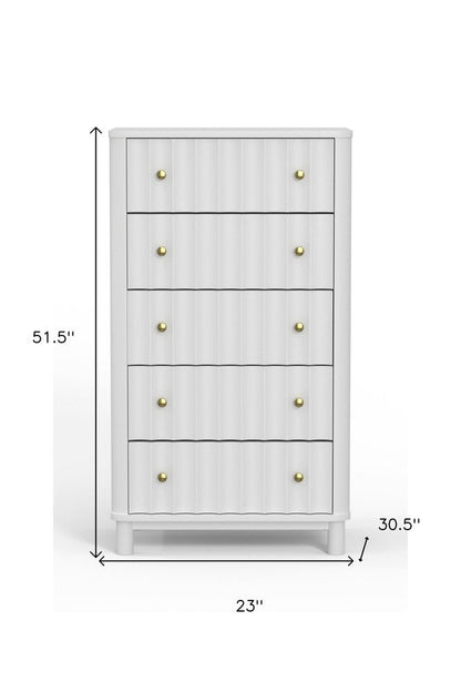 28" White Solid Wood Five Drawer Dresser HomeRoots
