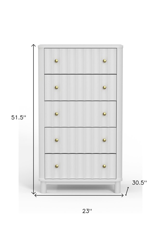 28" White Ribbed Texture Solid Wood Five Drawer Dresser