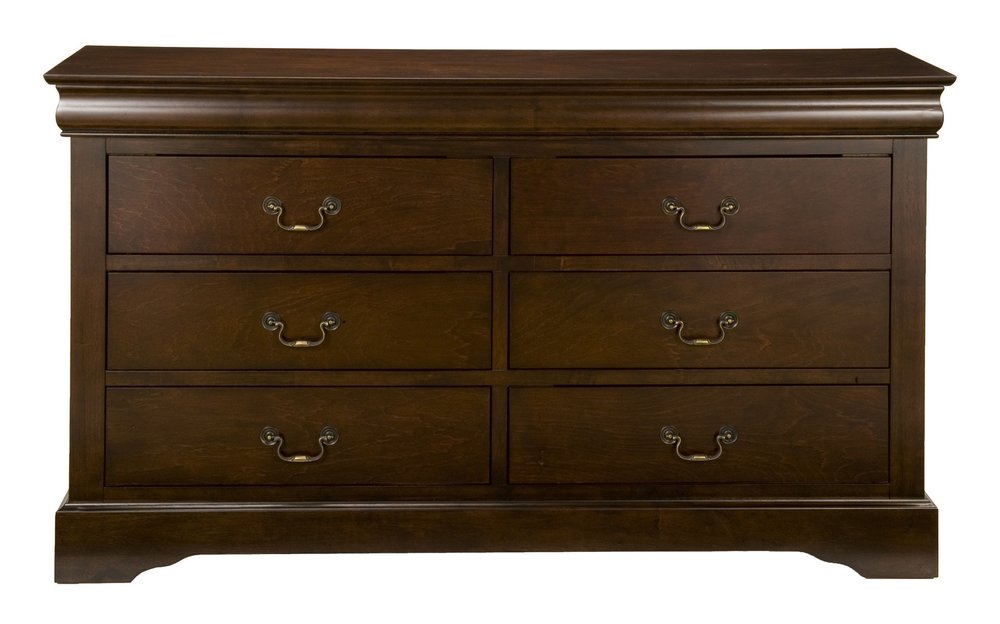60" Brown Solid Wood Six Drawer Double Dresser — view 1