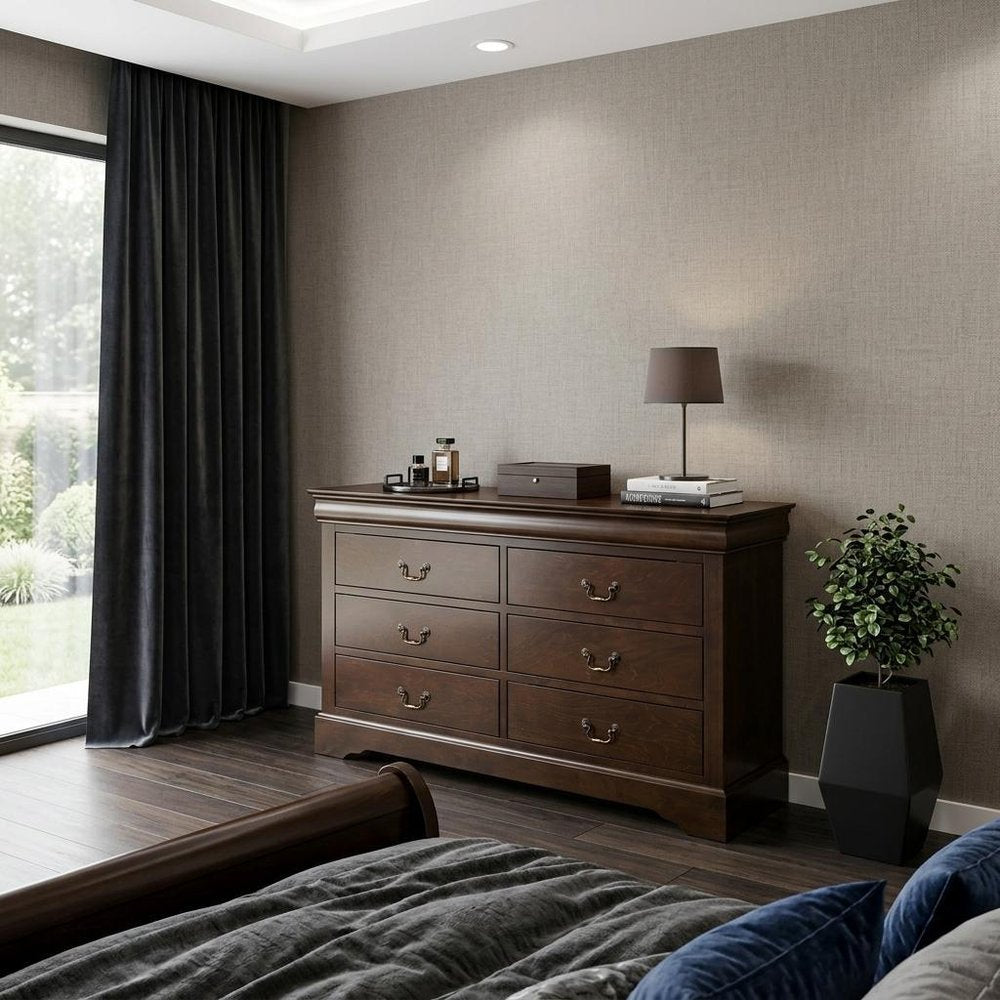 60" Brown Solid Wood Six Drawer Double Dresser HomeRoots