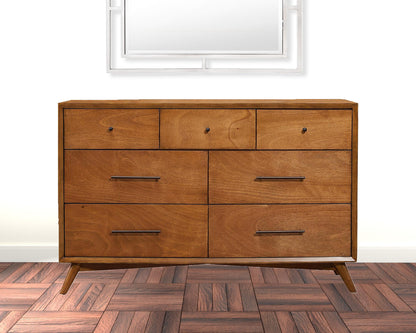 56" Brown Solid Wood Seven Drawer Double Dresser