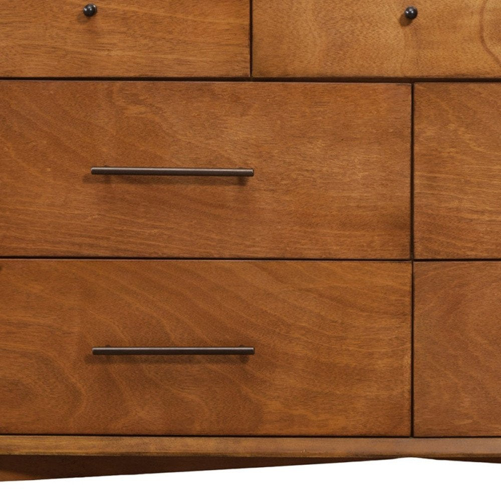 56" Brown Solid Wood Seven Drawer Double Dresser HomeRoots
