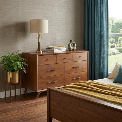 56" Brown Solid Wood Seven Drawer Double Dresser HomeRoots