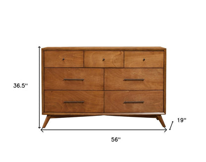 56" Brown Solid Wood Seven Drawer Double Dresser HomeRoots