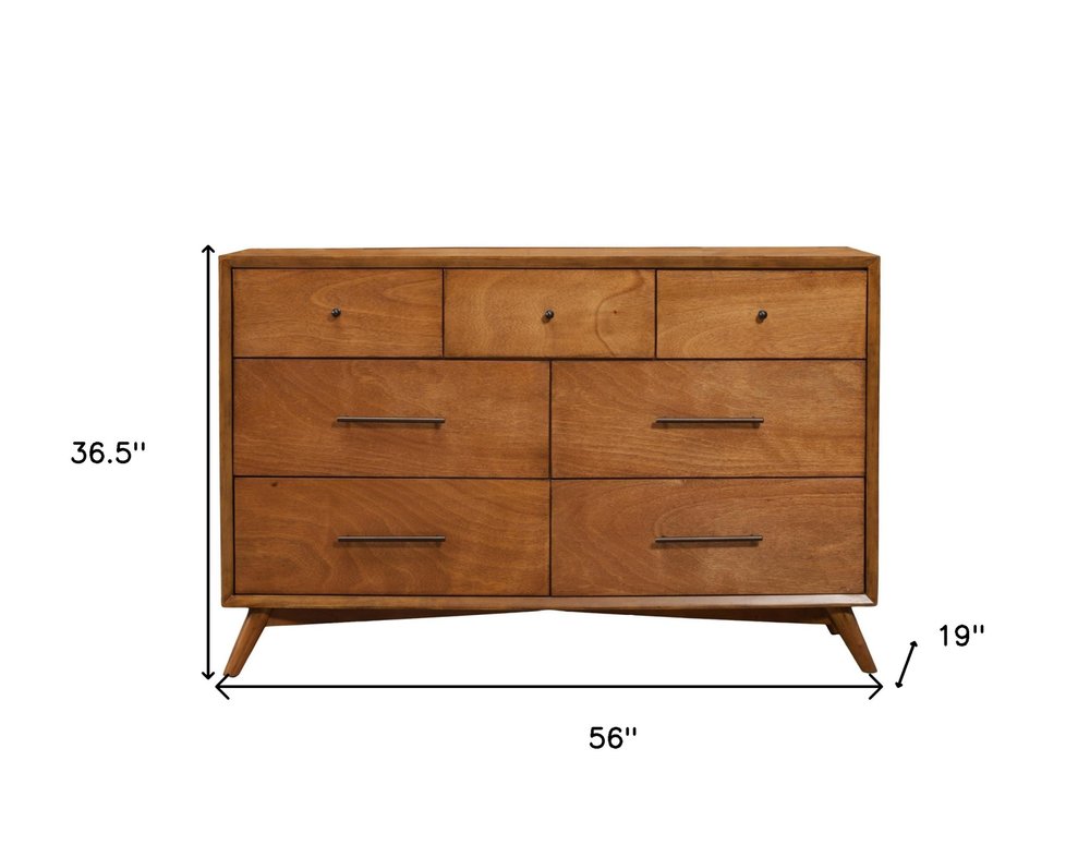 56" Brown Solid Wood Seven Drawer Double Dresser HomeRoots