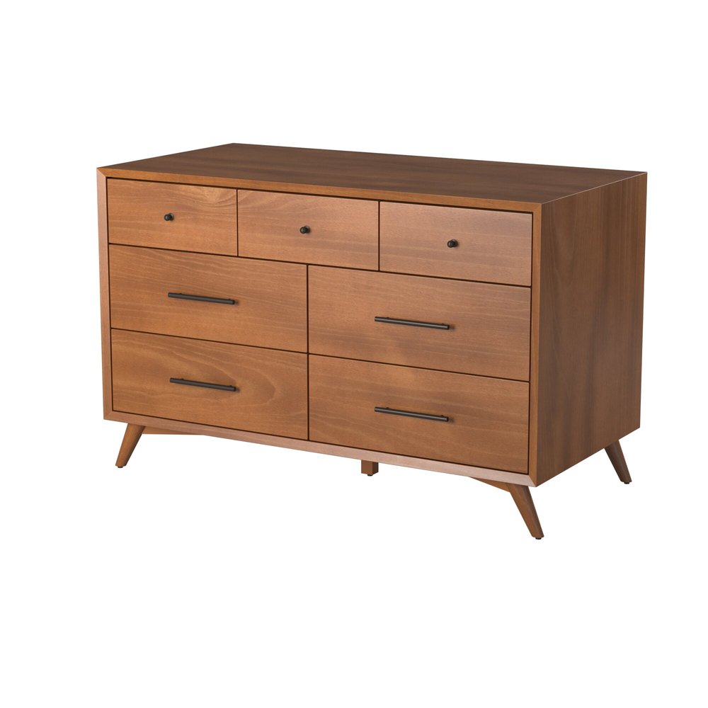 56" Brown Solid Wood Seven Drawer Double Dresser HomeRoots