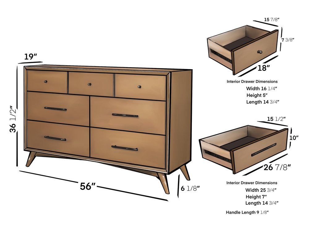 56" Brown Solid Wood Seven Drawer Double Dresser HomeRoots