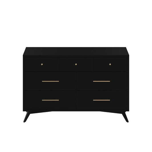 56" Black Solid Wood Seven Drawer Double Dresser HomeRoots