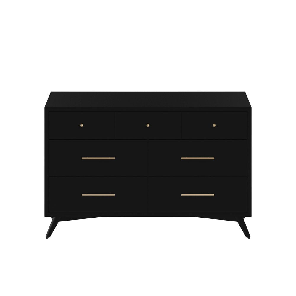 56" Black Solid Wood Seven Drawer Double Dresser HomeRoots