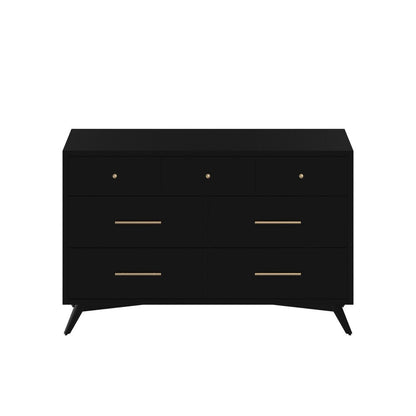 56" Black Solid Wood Seven Drawer Double Dresser HomeRoots