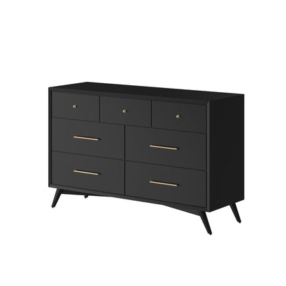 56" Black Solid Wood Seven Drawer Double Dresser HomeRoots