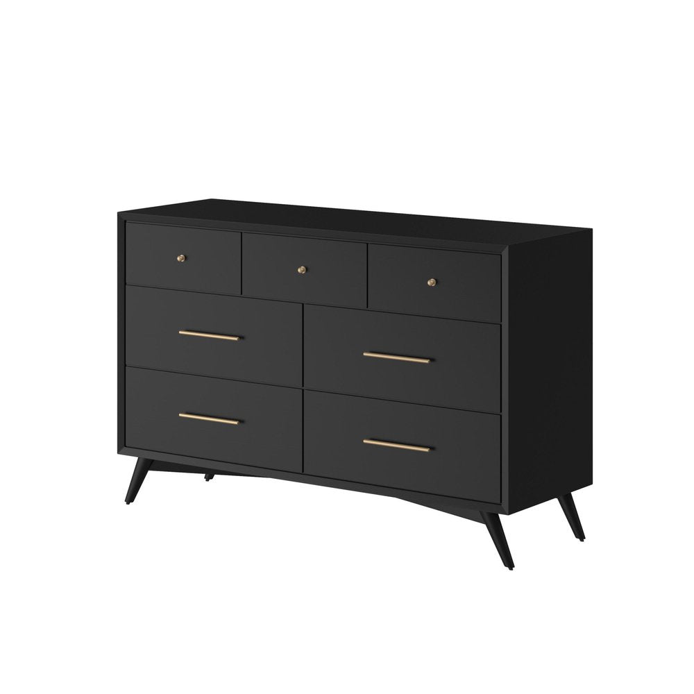 56" Black Solid Wood Seven Drawer Double Dresser HomeRoots