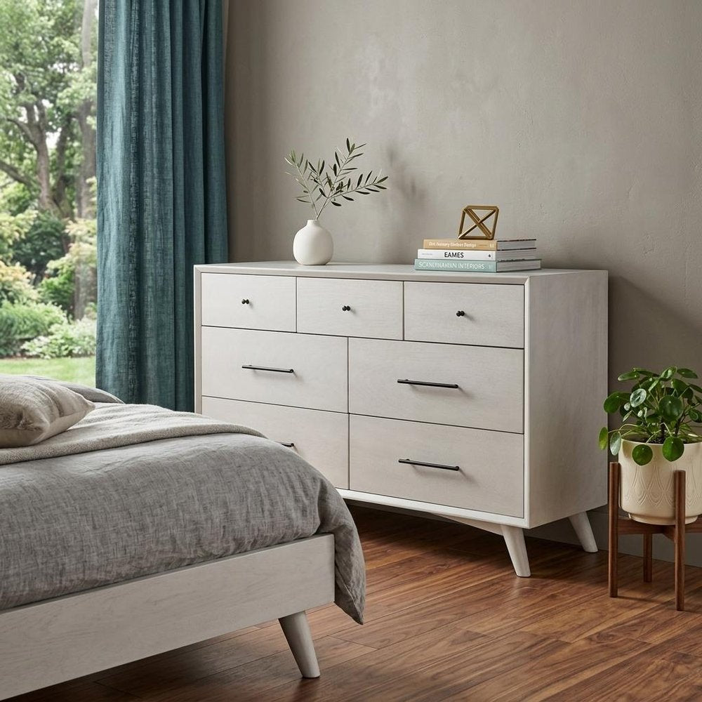 56" Gray Solid Wood Seven Drawer Double Dresser HomeRoots