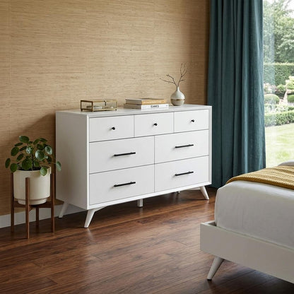 56" White Solid Wood Seven Drawer Double Dresser HomeRoots