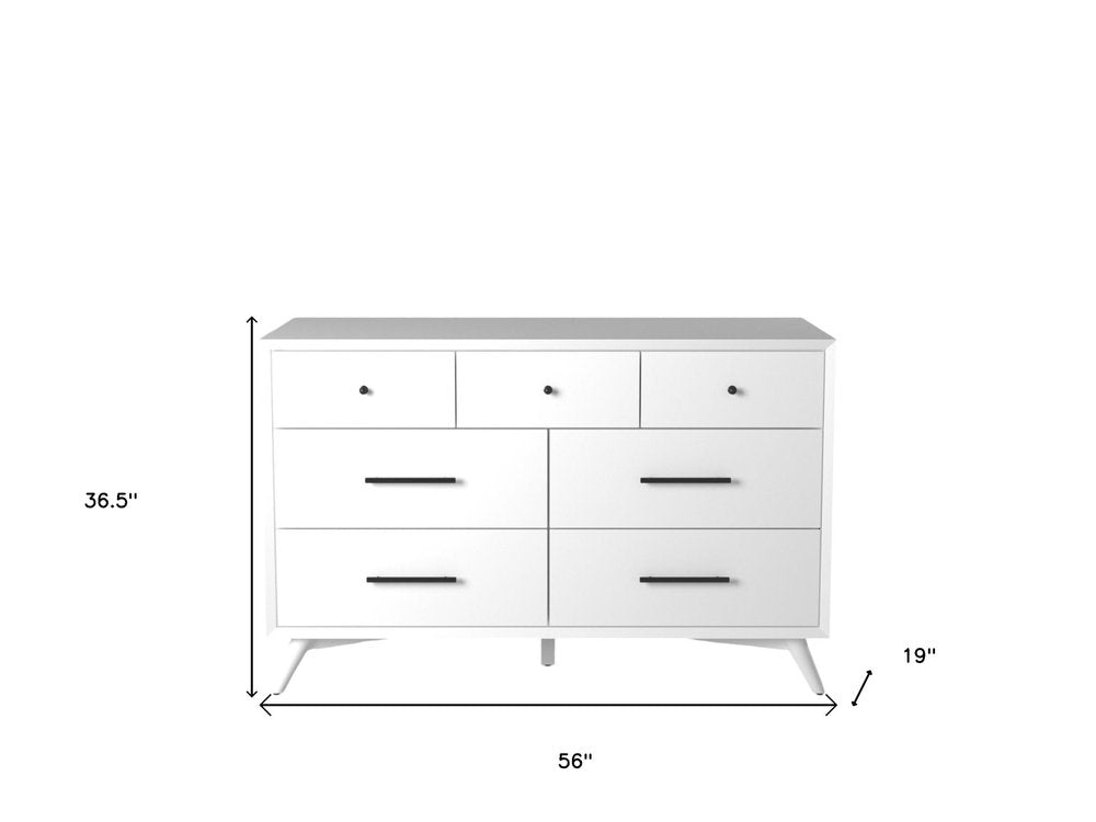 56" White Solid Wood Seven Drawer Double Dresser — view 8