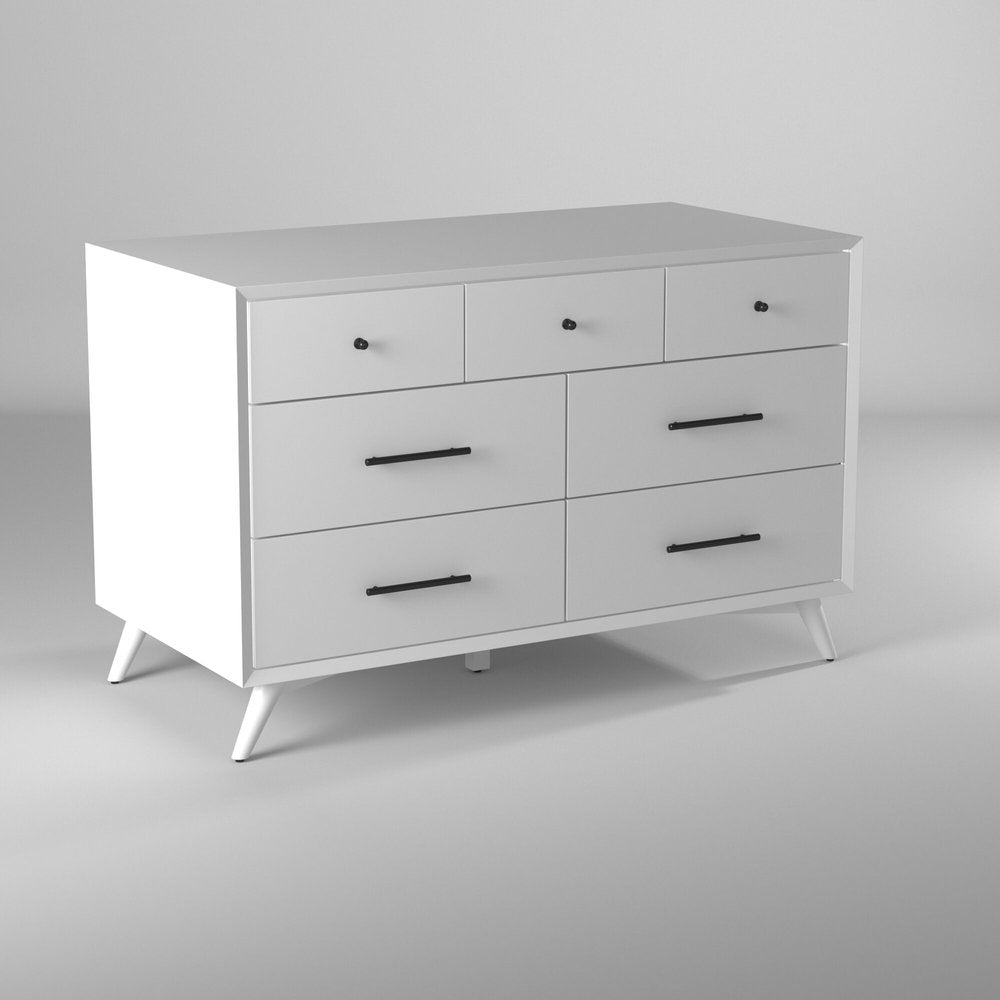 56" White Solid Wood Seven Drawer Double Dresser — view 2