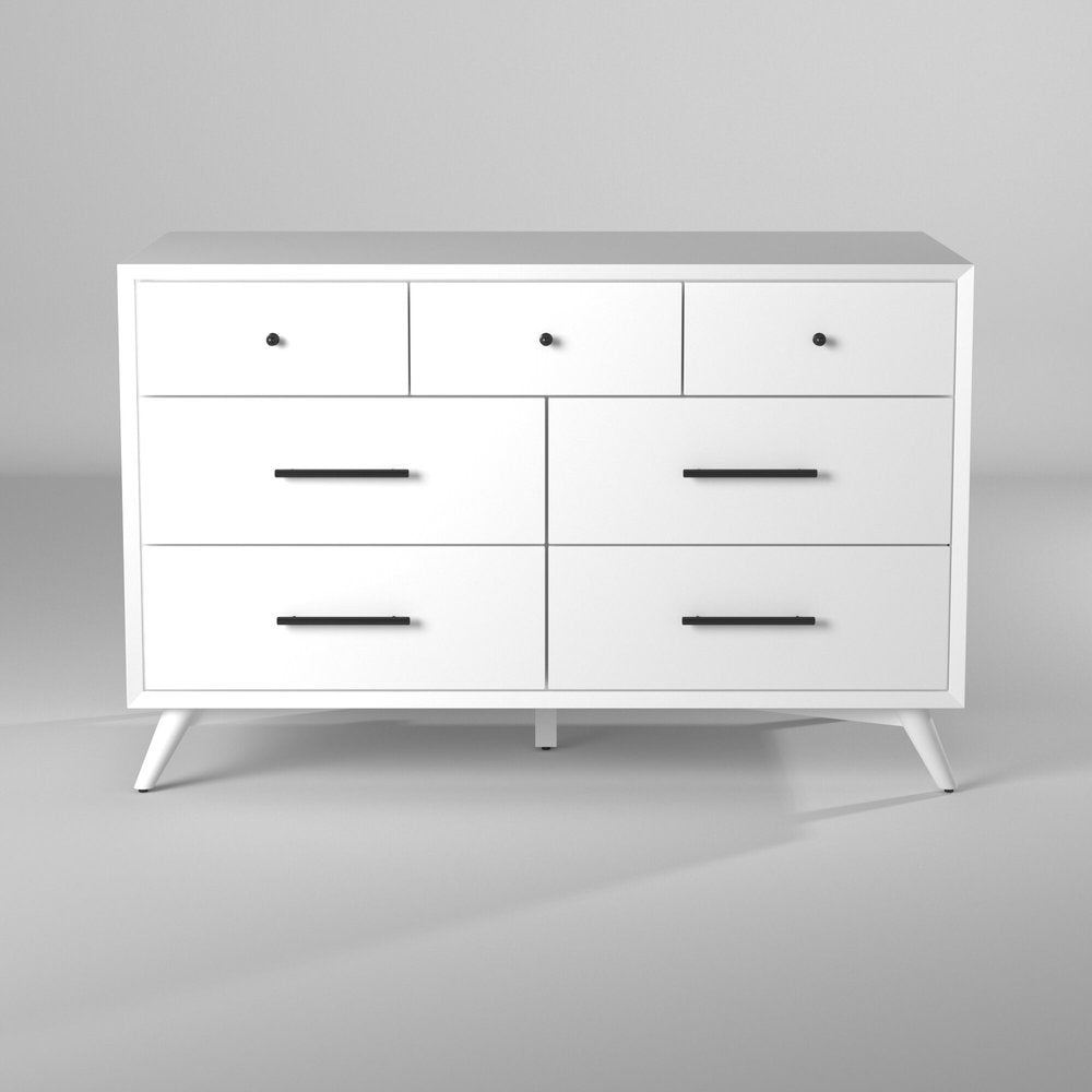 56" White Solid Wood Seven Drawer Double Dresser — view 4