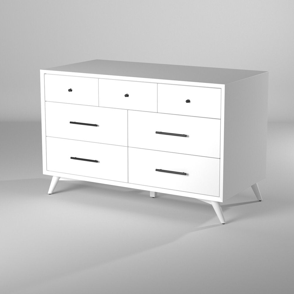 56" White Solid Wood Seven Drawer Double Dresser — view 5