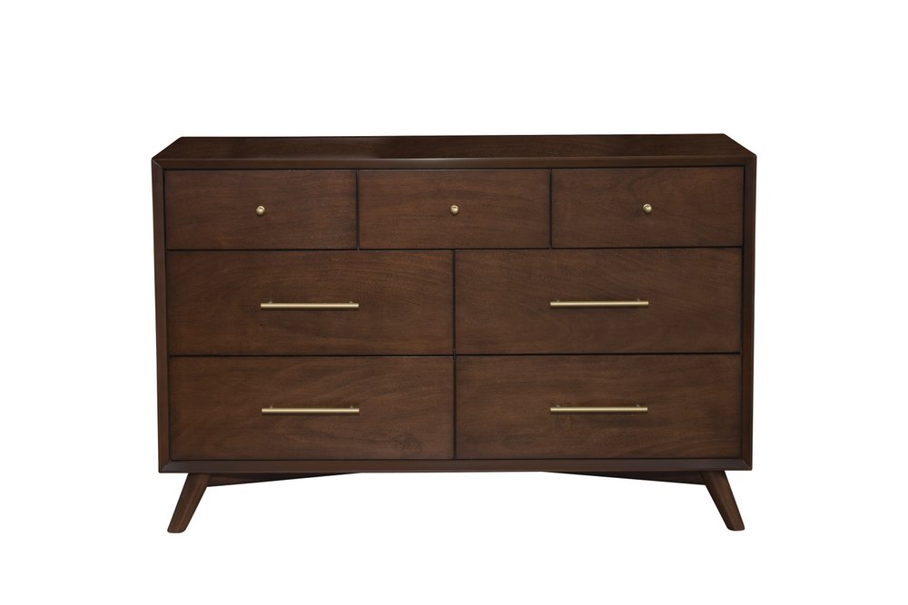 60" Walnut Solid Wood Seven Drawer Double Dresser HomeRoots