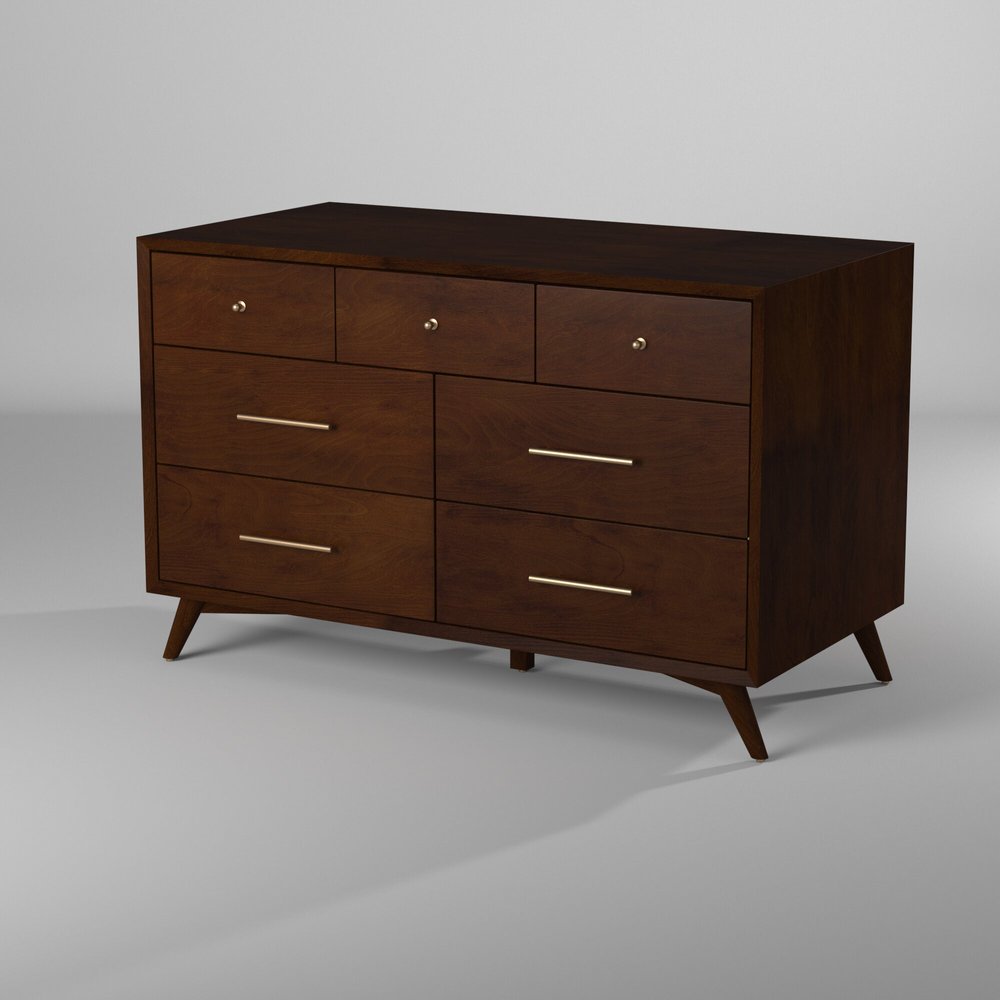 60" Walnut Solid Wood Seven Drawer Double Dresser HomeRoots
