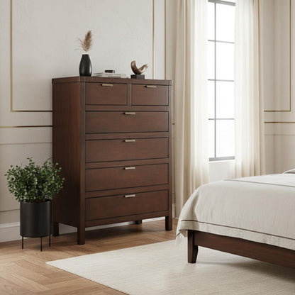 36" Brown Solid Wood Six Drawer Chest HomeRoots