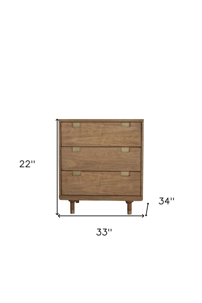 33" Brown Solid Wood Three Drawer Dresser — view 4