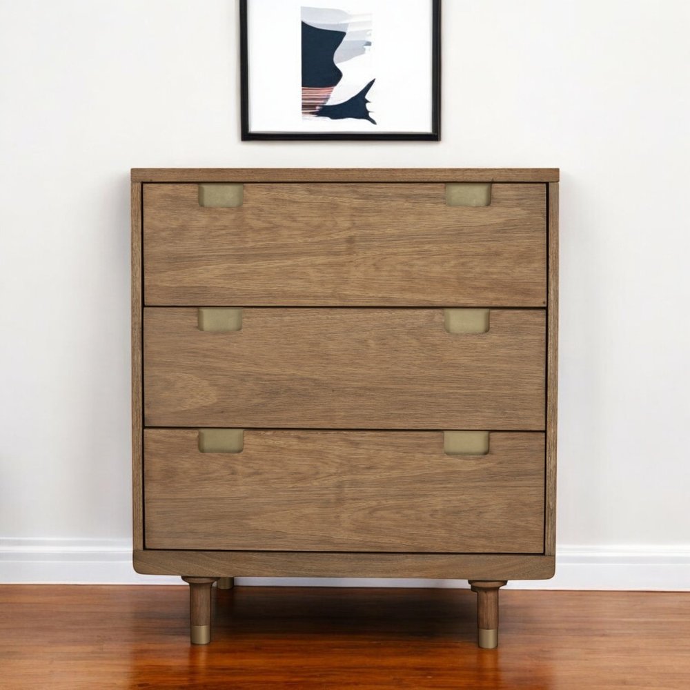 33" Brown Solid Wood Three Drawer Dresser — view 5