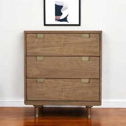 33" Brown Solid Wood Three Drawer Dresser