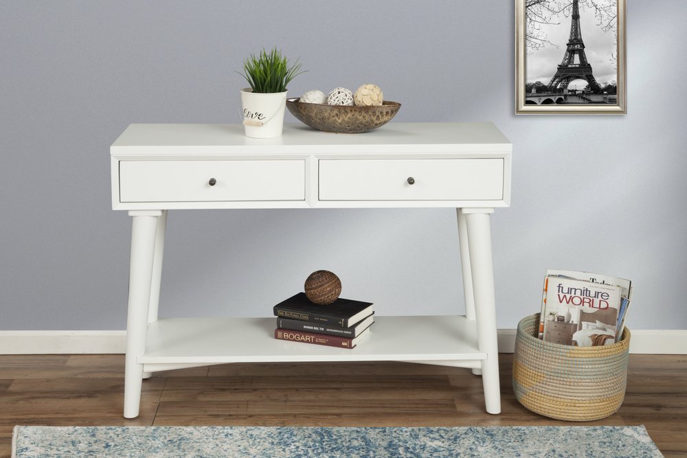 42" White Solid Wood Console Table With Shelves And Drawers HomeRoots