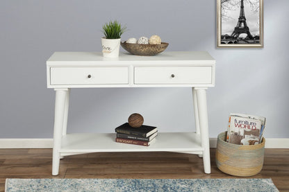 42" White Solid Wood Console Table With Shelves And Drawers HomeRoots