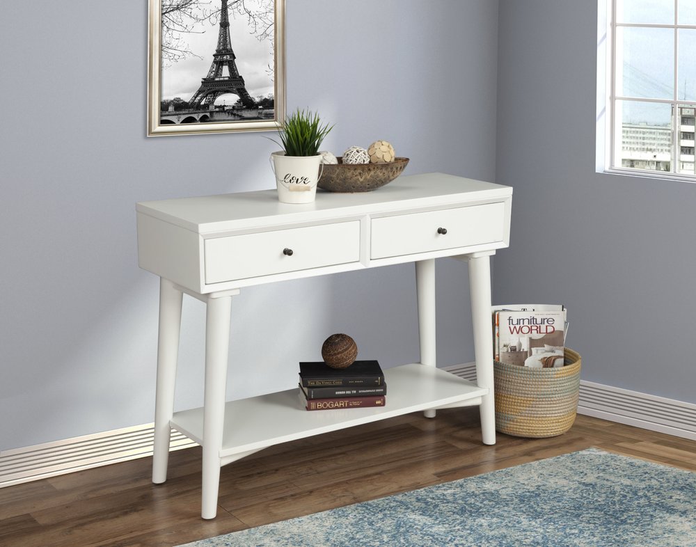 42" White Solid Wood Console Table With Shelves And Drawers HomeRoots