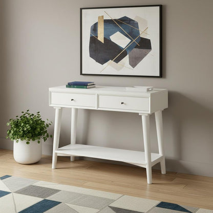 42" White Solid Wood Console Table With Shelves And Drawers HomeRoots