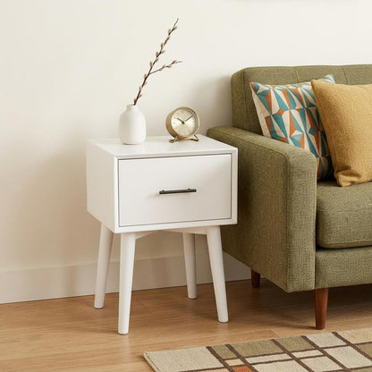27" White Wood End Table With Drawer HomeRoots