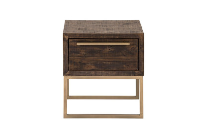 18" Antiqued Brass And Brown Reclaimed Wood End Table With Drawer HomeRoots
