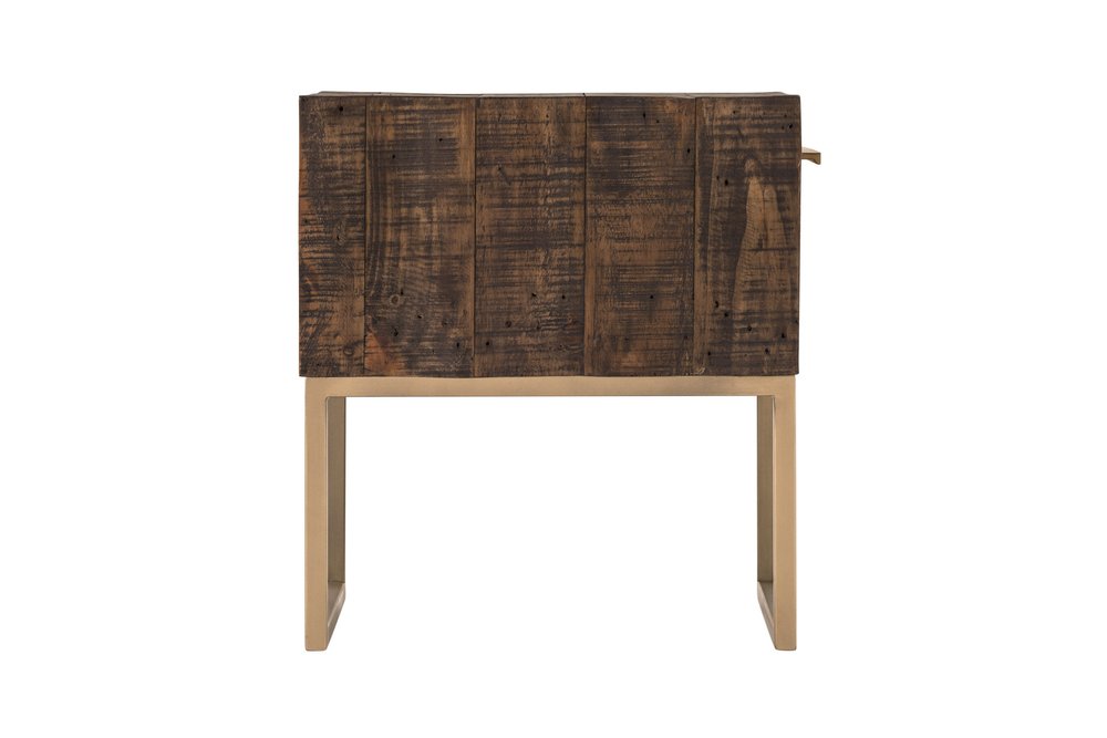 18" Antiqued Brass And Brown Reclaimed Wood End Table With Drawer HomeRoots