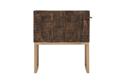 18" Antiqued Brass And Brown Reclaimed Wood End Table With Drawer HomeRoots