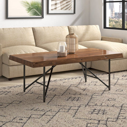50" Brown And Black Solid Wood And Metal Coffee Table HomeRoots
