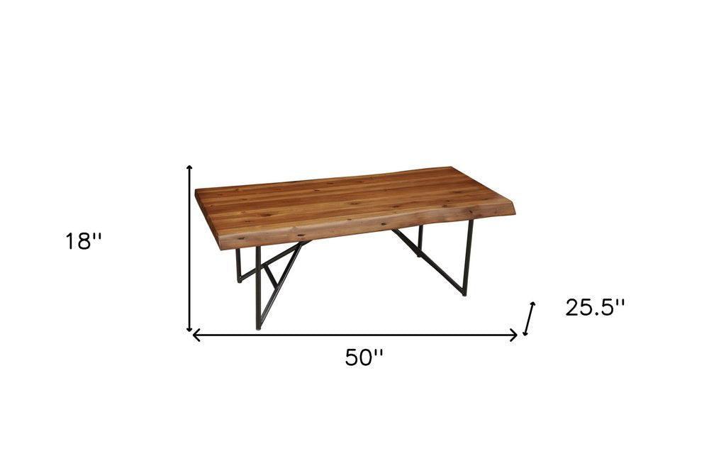 50" Brown And Black Solid Wood And Metal Coffee Table HomeRoots
