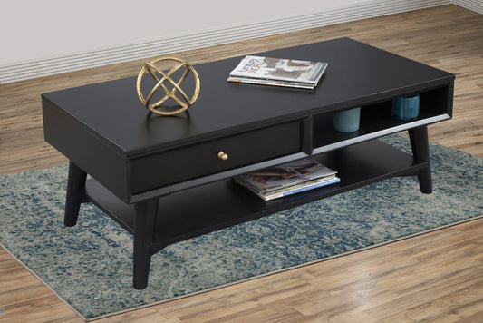 48" Black Solid And Manufactured Wood Coffee Table With Drawer HomeRoots