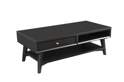 48" Black Solid And Manufactured Wood Coffee Table With Drawer HomeRoots