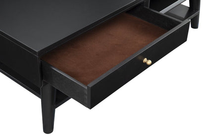 48" Black Solid And Manufactured Wood Coffee Table With Drawer HomeRoots