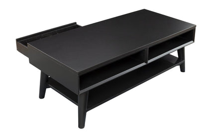 48" Black Solid And Manufactured Wood Coffee Table With Drawer HomeRoots