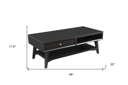48" Black Solid And Manufactured Wood Coffee Table With Drawer HomeRoots