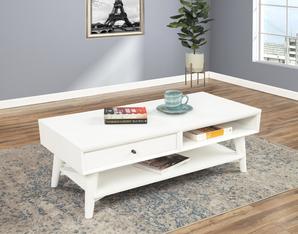 48" White Solid And Manufactured Wood Coffee Table With Drawer HomeRoots
