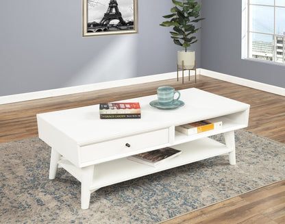 48" White Solid And Manufactured Wood Coffee Table With Drawer HomeRoots